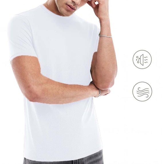 hoksml Men's Mesh Fabric Crewneck T Shirts Slim Fit Quick Dry Breathable Athletic Tops with Reflective Details for Gym Running and Training