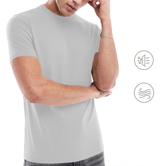 hoksml Men's Mesh Fabric Crewneck T Shirts Slim Fit Quick Dry Breathable Athletic Tops with Reflective Details for Gym Running and Training