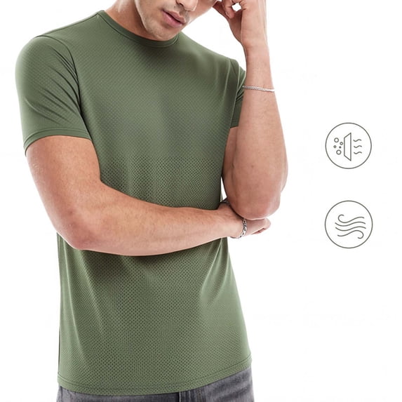 hoksml Men's Mesh Fabric Crewneck T Shirts Slim Fit Quick Dry Breathable Athletic Tops with Reflective Details for Gym Running and Training