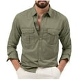 thumbnail image 1 of hoksml Men's Military Green Cargo Shirt Casual Button-Down Long Sleeve Utility Shirt with Chest Pocket, 1 of 6