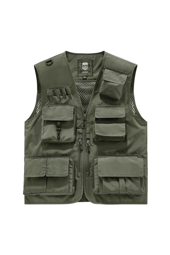 Men's Multi-Pocket Utility Vest with Breathable Mesh Lining for Fishing, Hiking, and Outdoor Use