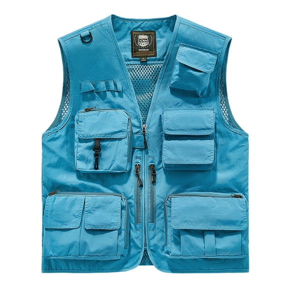 hoksml Men's Multi-Pocket Utility Vest with Breathable Mesh Lining for Fishing, Hiking, and Outdoor Use