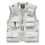 hoksml Mens Multi-Pocket Utility Vest with Breathable Mesh Lining for Fishing, Hiking, and Outdoor Use