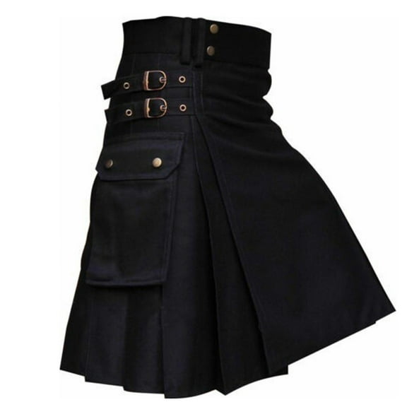 hoksml Men's New Summer Scottish Skirt Pocket Plaid Contrast Stitching Pleated Skirt Clearance
