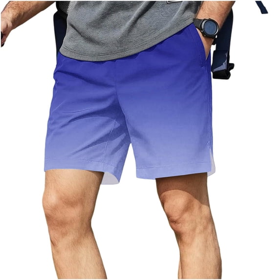 hoksml Men's Ombre Gradient Drawstring Athletic Shorts, Split Cuff Quick Dry Beach Running Shorts for Outdoor Daily Wear
