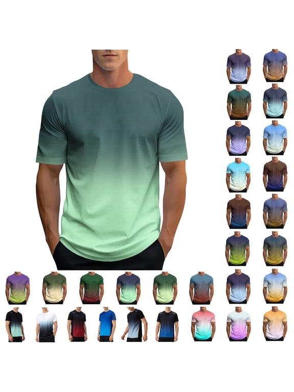 Men's Ombre Graphic T Shirts Short Sleeve Crew Neck Casual Tees for Summer