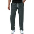 thumbnail image 1 of hoksml Men's Outdoor Athletic Jogger Pants Solid Color Elastic Waist Drawstring Pocket Workwear Pants Casual Straight Leg Pants, 1 of 5