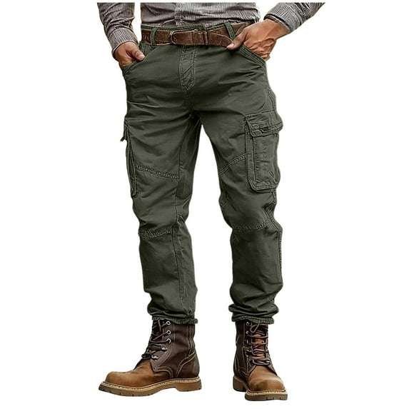 hoksml Men's Outdoor Cargo Pants with Multiple Pockets Solid Color Tactical Work Trousers for Hiking and Casual Wear