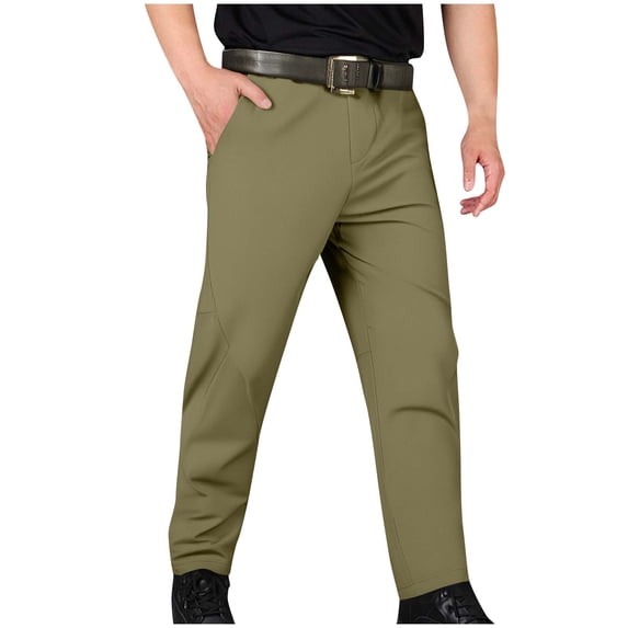 hoksml Men's Outdoor Casual Pants Solid Color Elastic Waist with an Internal Drawstring Stretchable with Secure Zipper Pockets Breathable Straight Leg Trousers