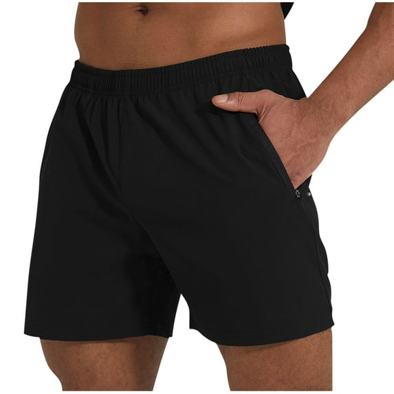 hoksml Men's Outdoor Fitness Speed Dry Shorts Summer Lightweight Casual Solid Color Elastic Waist Zipper Pocket Athletic Running Shorts