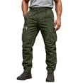 thumbnail image 1 of hoksml Men's Outdoor Hiking Cargo Joggers Solid Color Work Pants with Button Detail and Multiple Pockets Elastic Ankle Cuff, 1 of 2