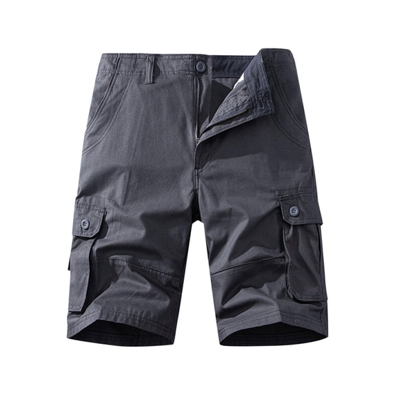 hoksml Men's Outdoor Hiking Cargo Shorts Solid Color Casual Button Zipper Classic Work Shorts with Multi Pockets Summer Lightweight Five-quarter Cargo Pant