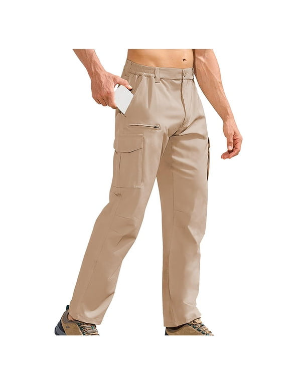 Men's Outdoor Hiking Pants Cargo Pants Three Proof Pants Solid Color Lightweight Multi Pockets Work Pants Loose Slightly Elastic Straight Leg Pants