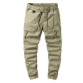 thumbnail image 1 of hoksml Men's Outdoor Hiking Tactical Pants Solid Color Zipper Pockets Elastic Waist Drawstring Full Length Cargo Pants Casual Military Work Pants, 1 of 7