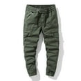 thumbnail image 1 of hoksml Men's Outdoor Hiking Tactical Pants Solid Color Zipper Pockets Elastic Waist Drawstring Full Length Cargo Pants Casual Military Work Pants, 1 of 3
