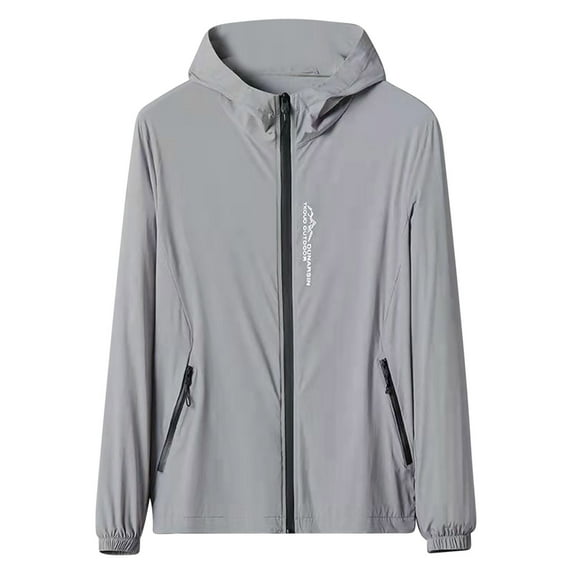 hoksml Men's Outerwear Jackets Long Sleeved Hooded Sunscreen Clothing Lightweight Breathable Quick Dry UV Outdoor Hiking Tops Sport Coats Clearance