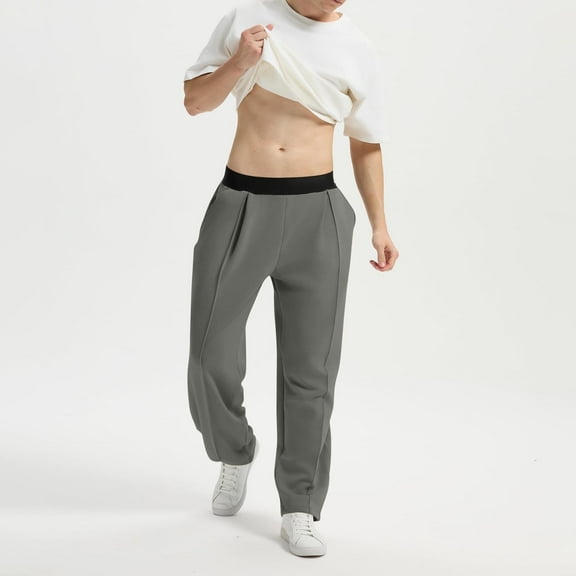 hoksml Men's Pants Sweatpants Fashion Solid Color Elastic Waist Pockets Suit Pants Casual Comfy Loose Lightweight Straight-leg Pants