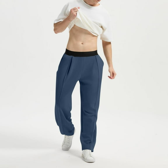 hoksml Men's Pants Sweatpants Fashion Solid Color Elastic Waist Pockets Suit Pants Casual Comfy Loose Lightweight Straight-leg Pants
