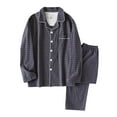 thumbnail image 1 of hoksml Men's Plaid Cotton Pajama Set Button-Down Lapel Collar Long Sleeve Shirt Pants Classic Casual Sleepwear and Loungewear, 1 of 3