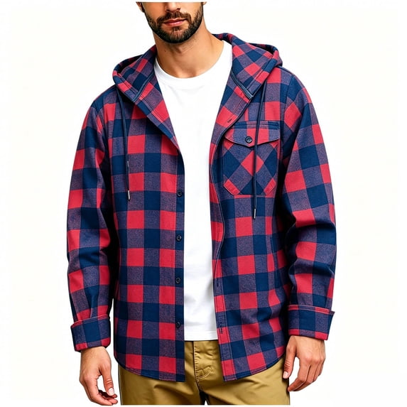hoksml Men's Plaid Shirt Jacket - Button Front Flannel Overshirt with Chest Pocket, Soft Lightweight Casual Top for Spring Fall