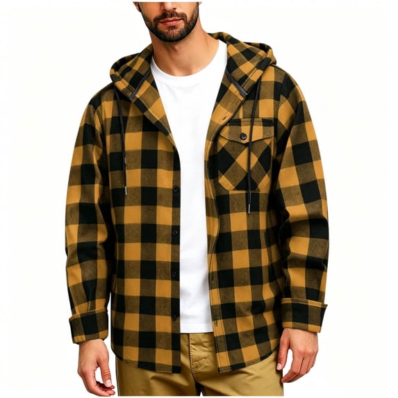 hoksml Men's Plaid Shirt Jacket - Button Front Flannel Overshirt with Chest Pocket, Soft Lightweight Casual Top for Spring Fall