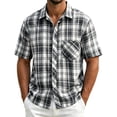 thumbnail image 1 of hoksml Men's Plaid Short Sleeve Button Down Shirts, Regular Fit Breathable Casual Shirt with Chest Pocket for Beach Daily Vacation, 1 of 5