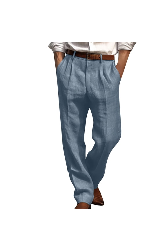 Men's Pleated Front Chino Pants Straight Leg Flat Front Casual Trousers Lightweight Breathable for Business Casual Office Wear