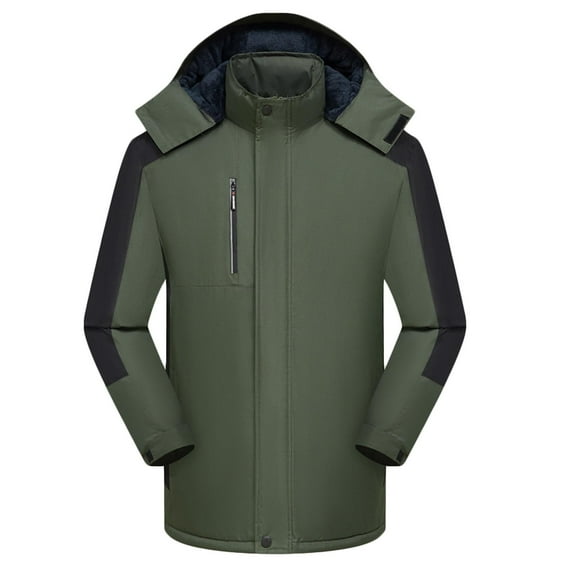 hoksml Men's Plus Size Fleece Lined Hooded Anorak Jacket Windproof Thermal Winter Parka with Zipper Solid Color-Block Hiking Coat XL-5XL