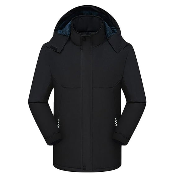 hoksml Men's Plus Size Fleece Lined Windproof Jacket Hooded Winter Coat for Outdoor Hiking Color-Block Thermal Insulated Parka