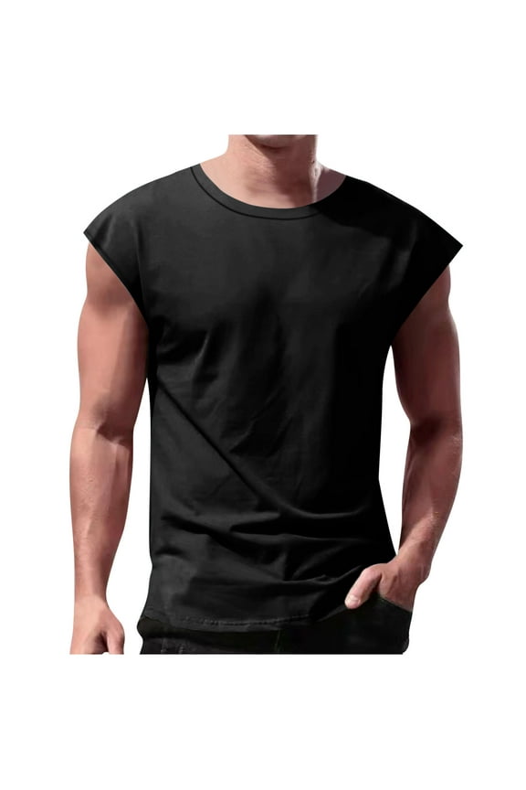 Men's Plus Size Sleeveless T Shirts Casual Loose Tank Tops Solid Color Crew Neck Cool Interior with Fashionable Workout Top