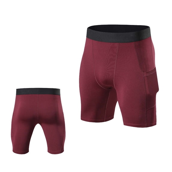 hoksml Men's Pocket Compression Mid Thigh Underwear Shorts, Wide Waistband Moisture Wicking Athletic Base Layer Shorts for Running Cycling Workout Daily Wear