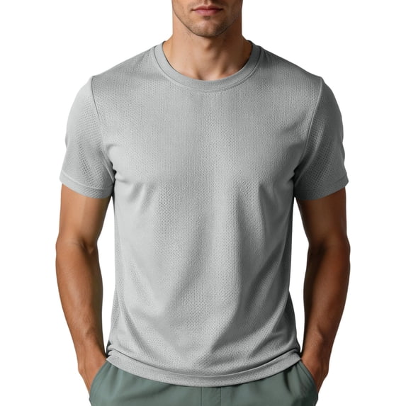 hoksml Men's Polyester Fabric Mesh Quick Dry Short Sleeve Crew Neck T-Shirt, Solid Breathable Athletic Workout Running Daily Top
