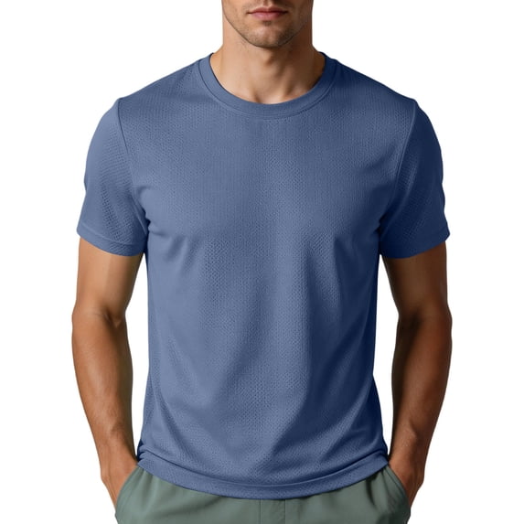 hoksml Men's Polyester Fabric Mesh Quick Dry Short Sleeve Crew Neck T-Shirt, Solid Breathable Athletic Workout Running Daily Top