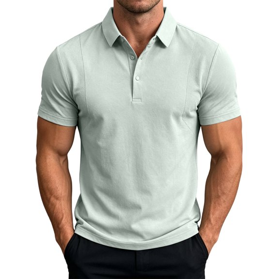 hoksml Men's Polyester Fabric Short Sleeve Collared Shirt, Snap Button Placket Side Seam Detail Slim Fit Solid Casual Golf Daily Top