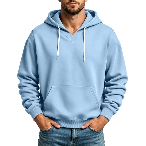 hoksml Men's Pullover Hoodie Solid V Neck Drawstring Hooded Sweatshirt for Fall Winter Daily Work Outdoor Comfort