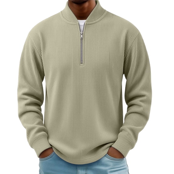 hoksml Men's Quarter Zip Corduroy Pullover Ribbed Stand Collar Long Sleeve for Fall Winter Daily Casual Work Comfort