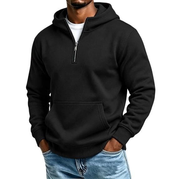 hoksml Men's Quarter Zip Hoodie Sweatshirt Solid Long Sleeve Pullover Hooded Top for Daily Casual Fall Work Comfort