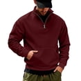 thumbnail image 1 of hoksml Men's Quarter Zip Pullover Sweatshirt Solid Stand Collar Kangaroo Pocket for Fall Winter Daily Casual Outdoor Comfort, 1 of 7