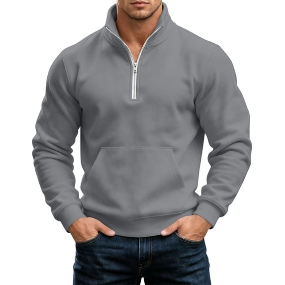 hoksml Men's Quarter Zip Pullover Sweatshirt Solid Stand Collar Kangaroo Pocket for Fall Winter Daily Casual Outdoor Comfort