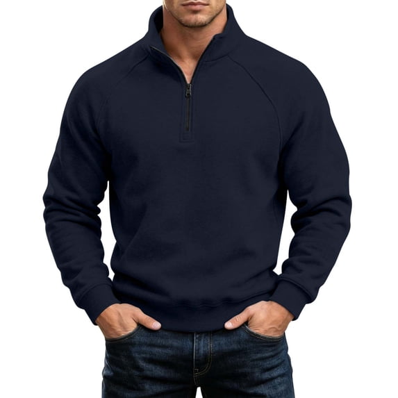 hoksml Men's Quarter Zip Pullover Sweatshirt Solid Stand Collar Raglan Long Sleeve for Fall Winter Daily Casual Outdoor Comfort