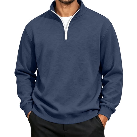 hoksml Men s Quarter Zip Sweatshirt Solid Color Casual Long Sleeve Pullover for Fall Daily Work Outdoor Comfort