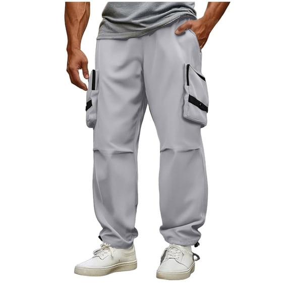 hoksml Men's Quick-Dry Cargo Pants Solid Color Outdoor Multi Pocket Relaxed Fit Workwear with Drawstring Waist Adjustable Cuffs