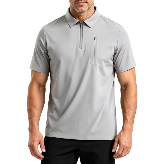 hoksml Men's Quick Dry Half Zip Collared Shirts, Short Sleeve Outdoor Golf Tops with Water Resistant Zipper Chest Pocket for Travel Daily Wear
