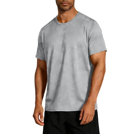 hoksml Men's Quick Dry Short Sleeve T-Shirt Breathable Mesh Athletic Workout Gym Running Top with Reflective Details