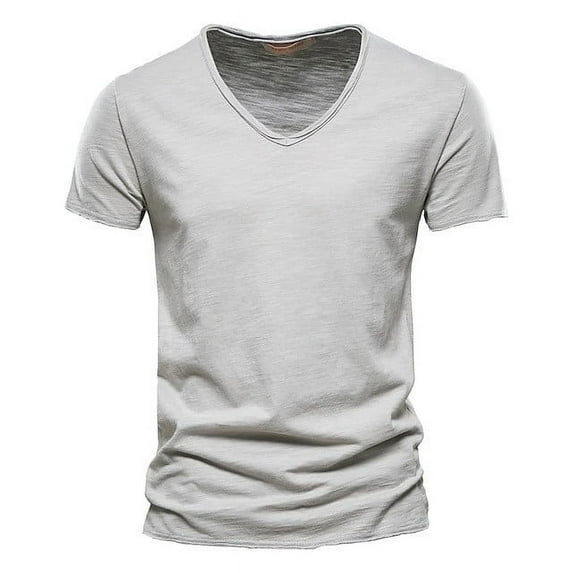 hoksml Men's Quick Dry Top Solid Color V-neck Athletic T-Shirts Casual Breathable Elastic Short Sleeved Summer Lightweight Slim Fitting Tee Shirts 2025 on Clearance