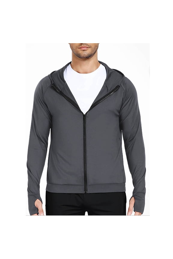 Men's Quick-Dry Zip-Up Hoodie with Thumb Holes and Pockets for Cycling Running Training