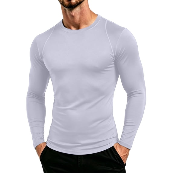 hoksml Men's Raglan Long Sleeve Compression Shirt, Crew Neck Back Mesh Panel Slim Cut Quick Dry Athletic Base Layer in Solid Colors