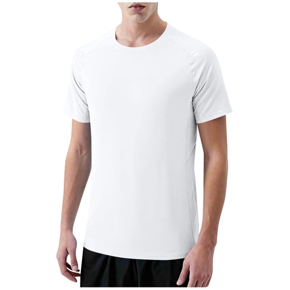 hoksml Men's Reflective Safety Short Sleeve Athletic T Shirts - Breathable Moisture Wicking Crewneck Gym Tees for Night Running, Training and Daily Commute