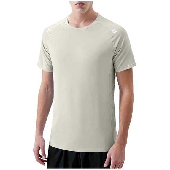 hoksml Men's Reflective Safety Short Sleeve Athletic T Shirts - Breathable Moisture Wicking Crewneck Gym Tees for Night Running, Training and Daily Commute