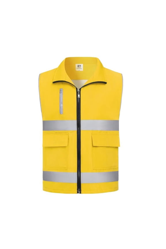Men's Reflective Safety Vest Sleeveless Zip Up High Visibility Work Vest with Pockets for Construction Traffic